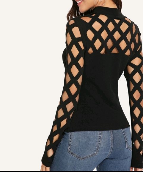 Black Caged Cut Out Shirt XS, M, L NWOT - Picture 2 of 5